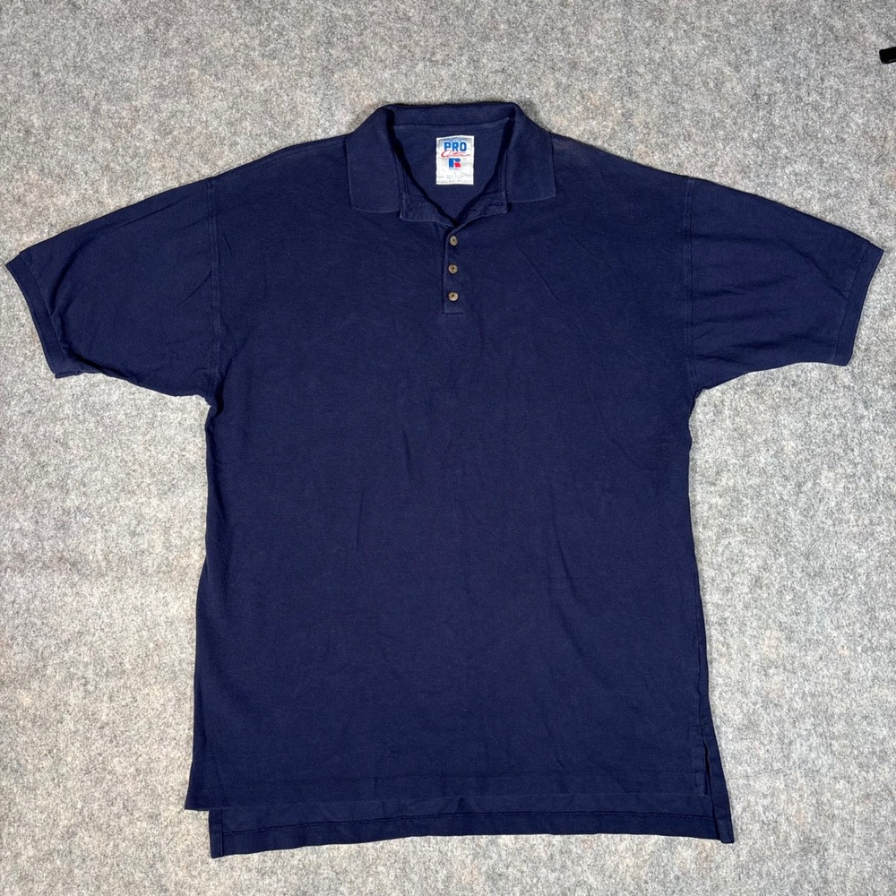 Russell Athletic Pro Cotton Polo‎ Shirt Mens Large Navy Blue Golf Preppy Vintage